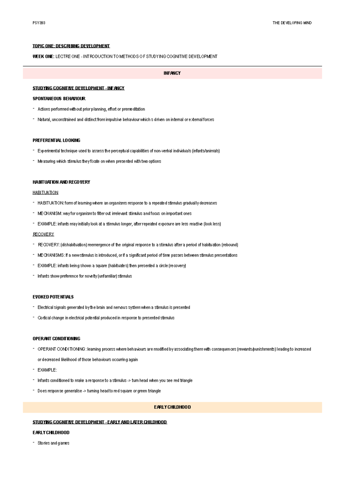 PSY393 Final Exam Notes: Cognitive Development in Infancy and Childhood ...