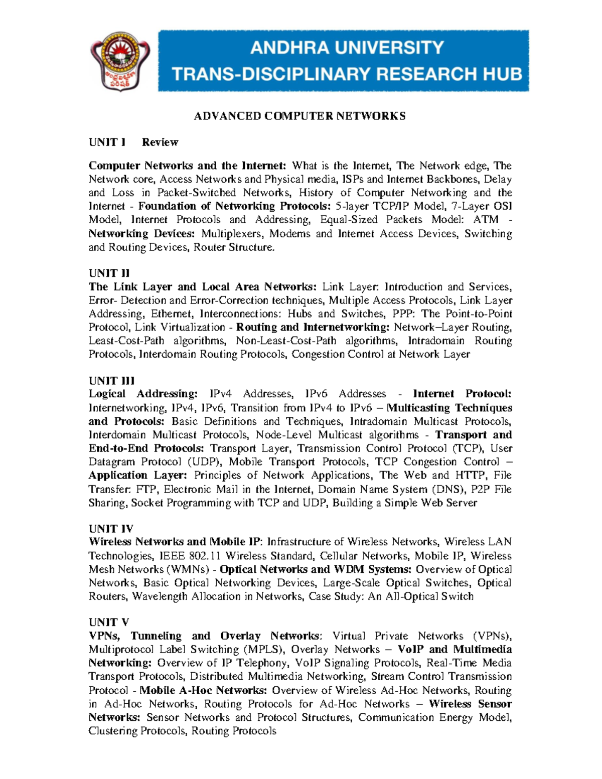 Advanced Computer Networks - Comprehensive Review Notes for ACN 101 ...