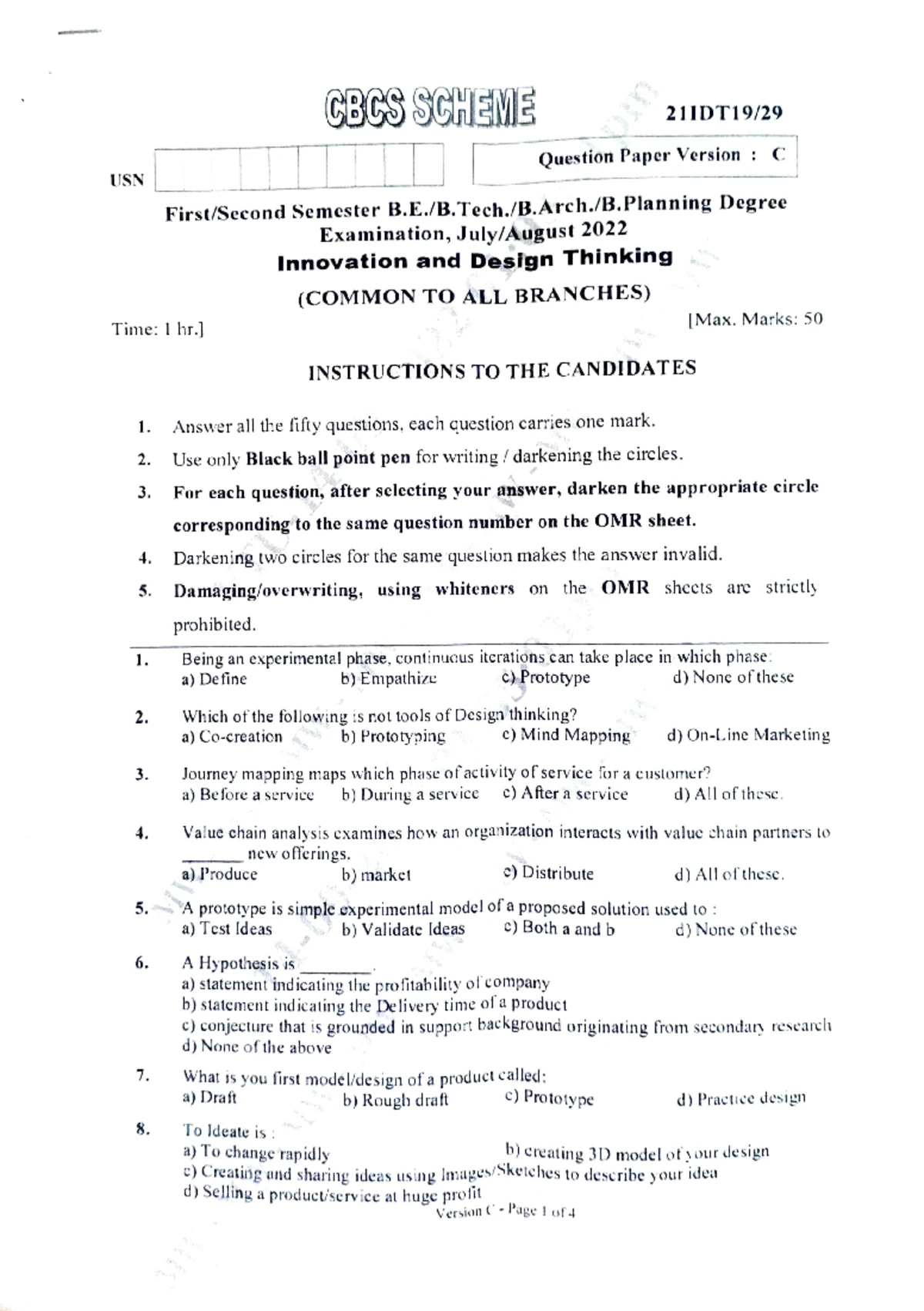 KEY Answers FOR Innovation AND Design Thinking VTU 2023 EXAM ...