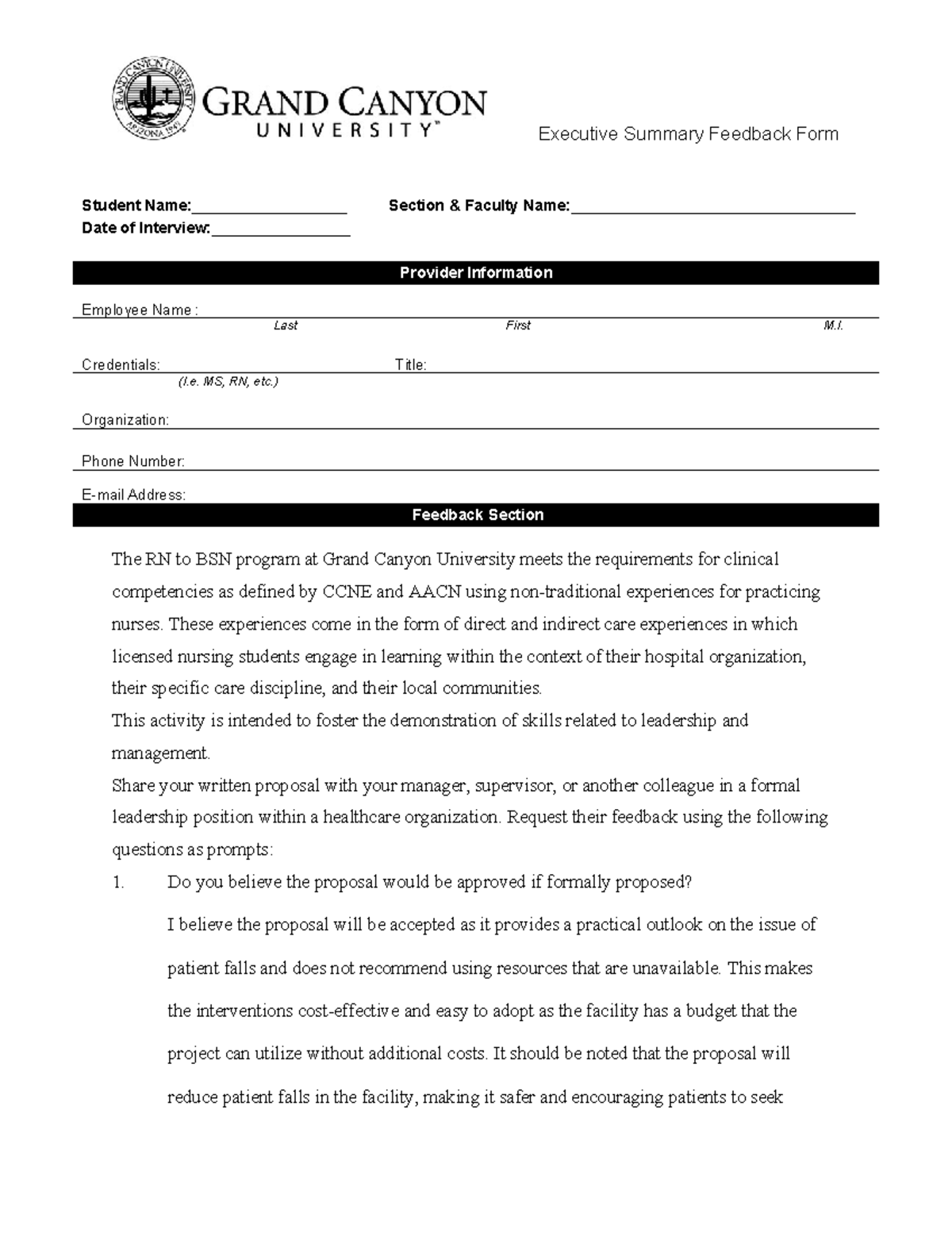 NRS 451V RS3 Executive Summary Feedback Form and Guidelines - Studocu