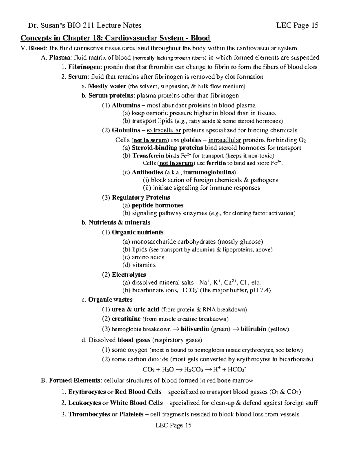 2022fa BIO 211 Lecture Notes: Blood and Cardiovascular System Concepts ...
