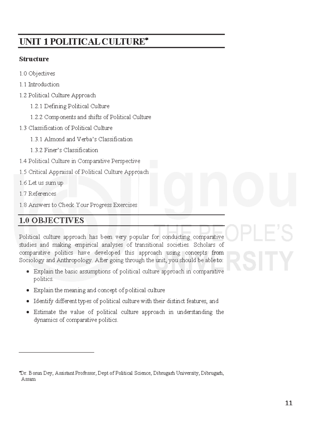 Political Culture in Comparative Politics - IGNOU Notes - Studocu
