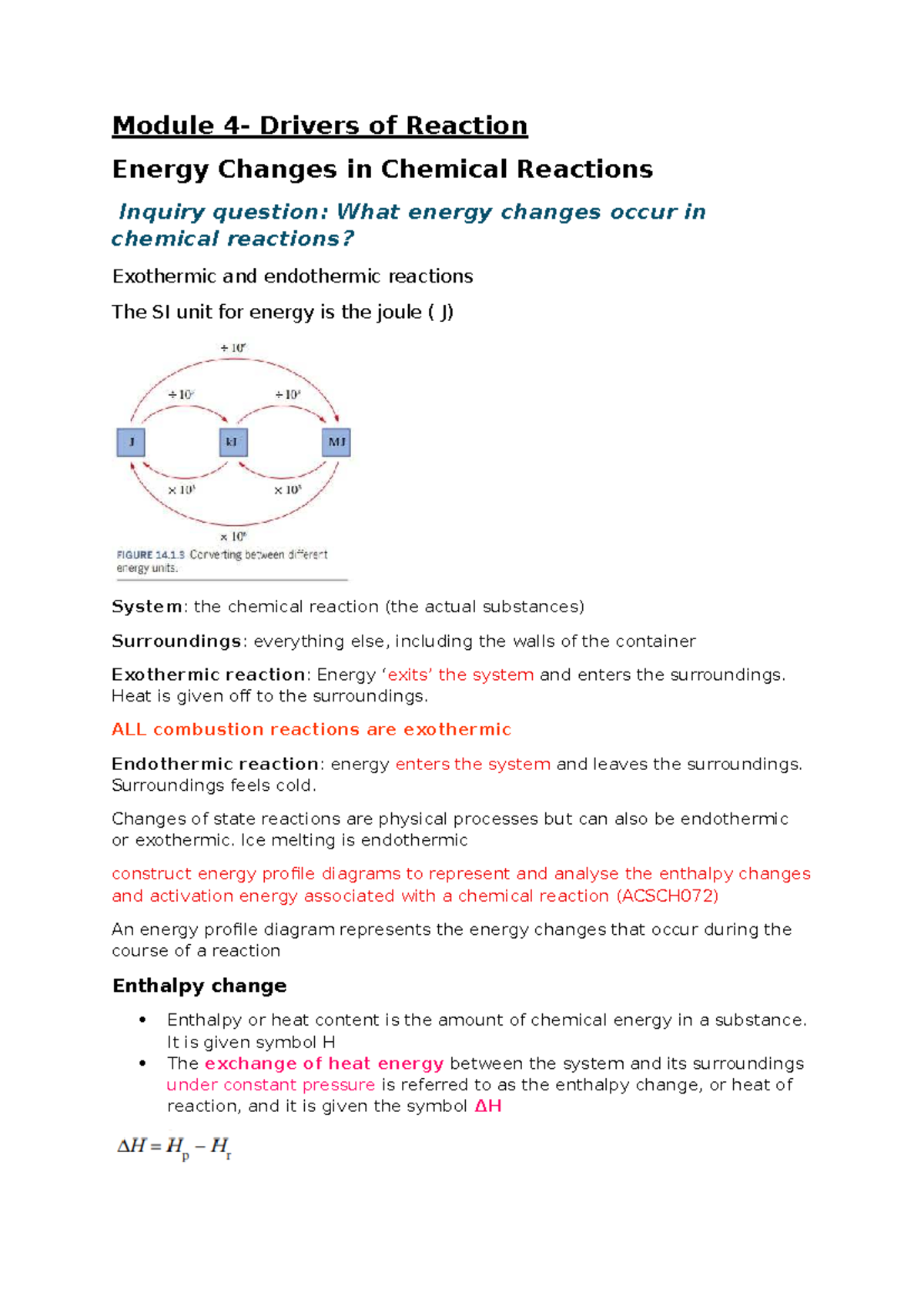 Module 4 - Energy Changes in Chemical Reactions: Exothermic ...