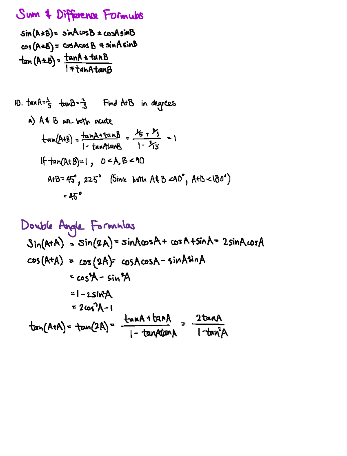 2.7 Trigonometry and Modelling - ####### Sum Difference Formulas Sin ...