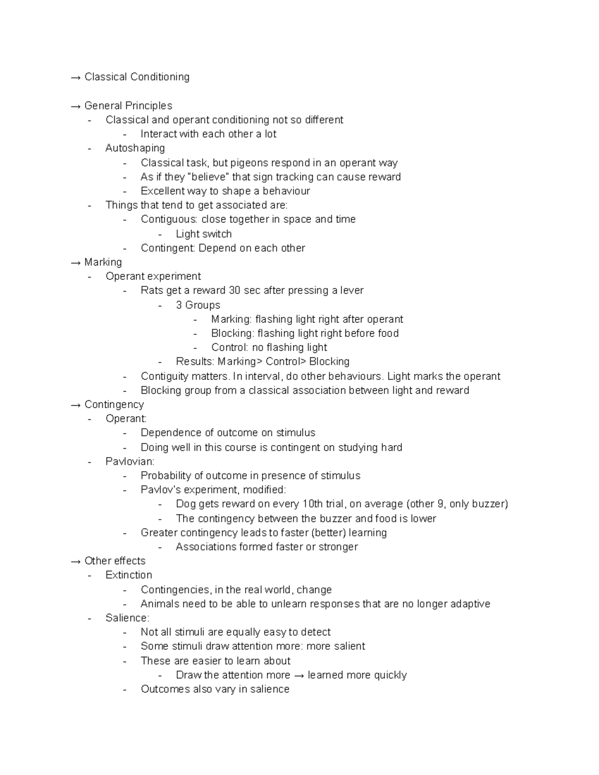 PS261 Week 3 Lecture: Classical & Operant Conditioning Insights - Studocu