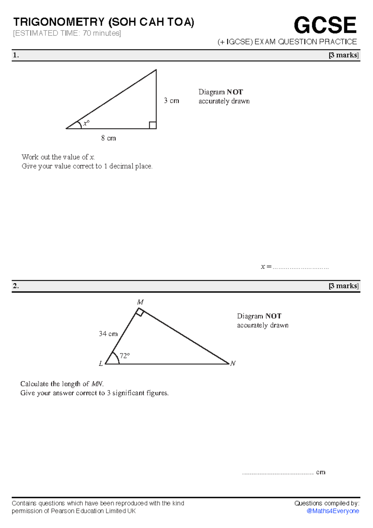 GCSE IGCSE Trigonometry (SOH CAH TOA) Exam Practice Questions - Studocu