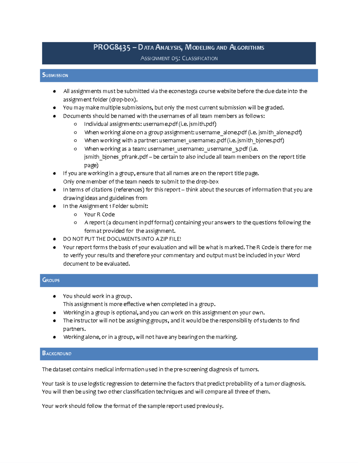 PROG8435 Assignment 05: Classification in Data Analysis and Modeling ...