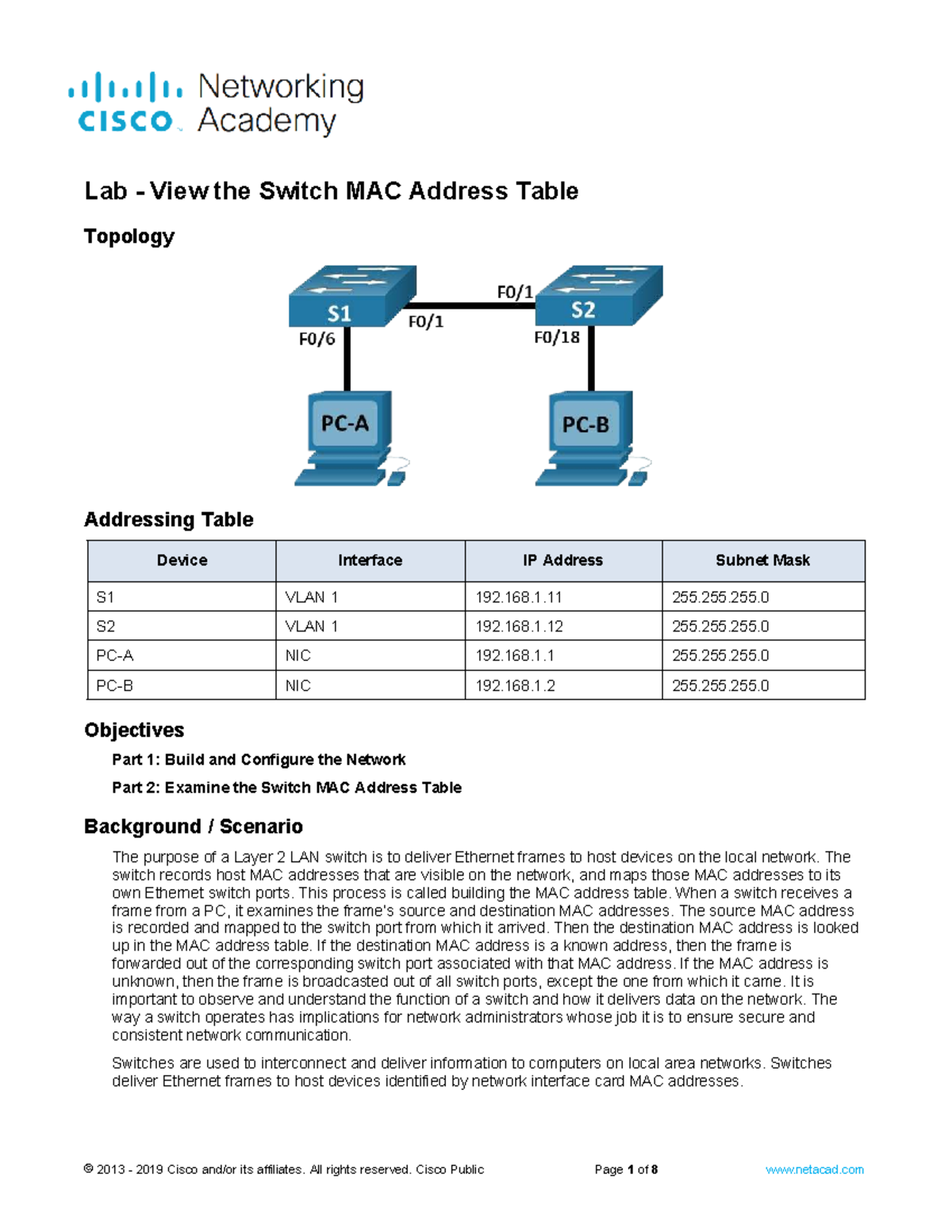 Lab 7.3.7 CCNA - Exploring the Switch MAC Address Table and Topology ...