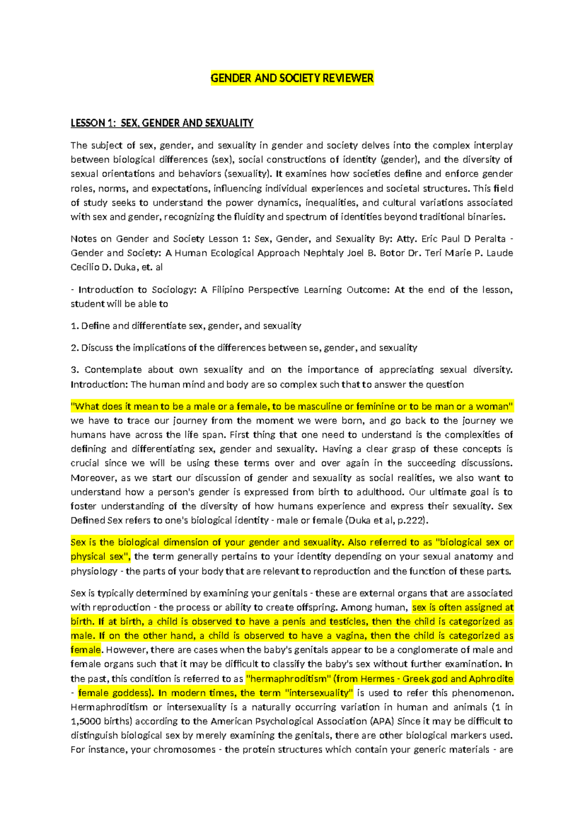 Gensoc - Gender and Society Lesson 1: Sex, Gender, and Sexuality ...