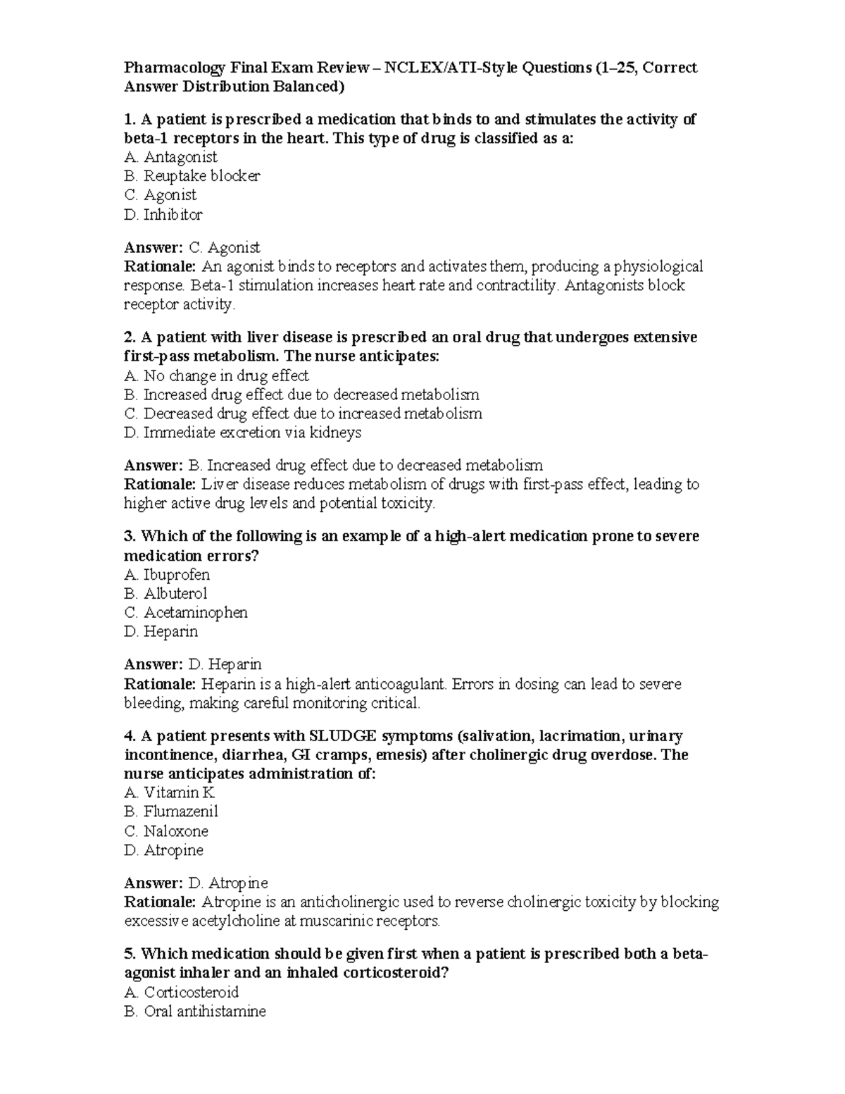 Pharm 101 Final Exam Review: Key Questions & Answers - Studocu