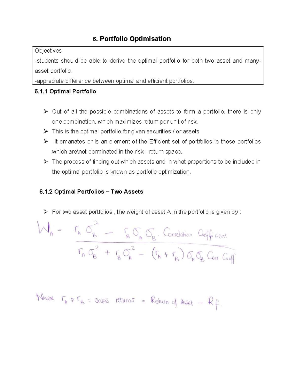 Portfolio Optimization: Objectives and Methods (Course Code: 6) - Studocu