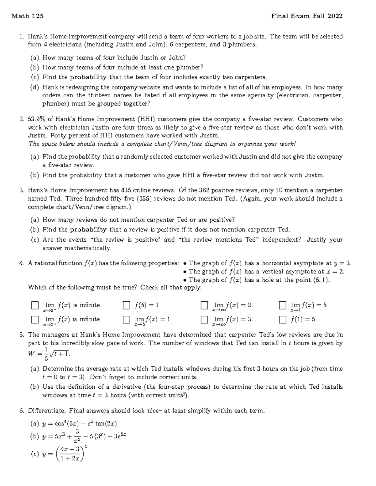 Math 125 Final Exam Review - Fall 2022 - Studocu