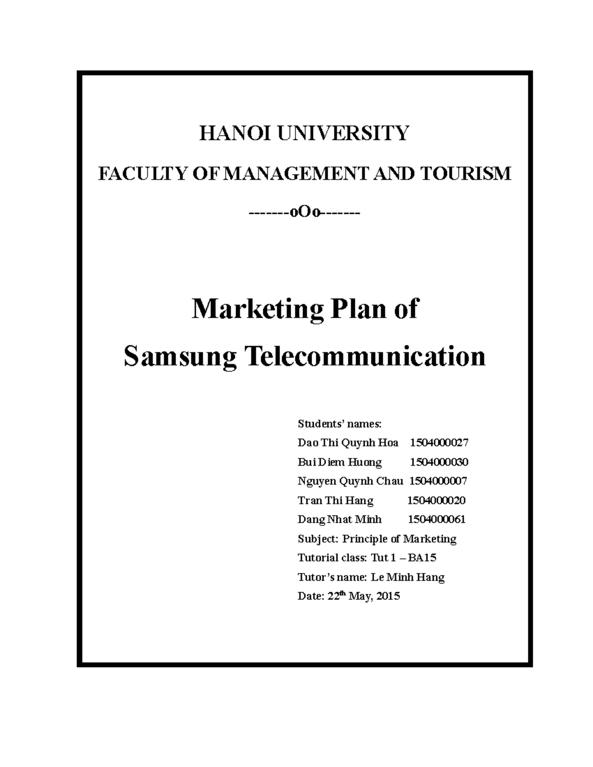 Marketing Plan of Samsung Telecommunication_ Final project - Principle ...
