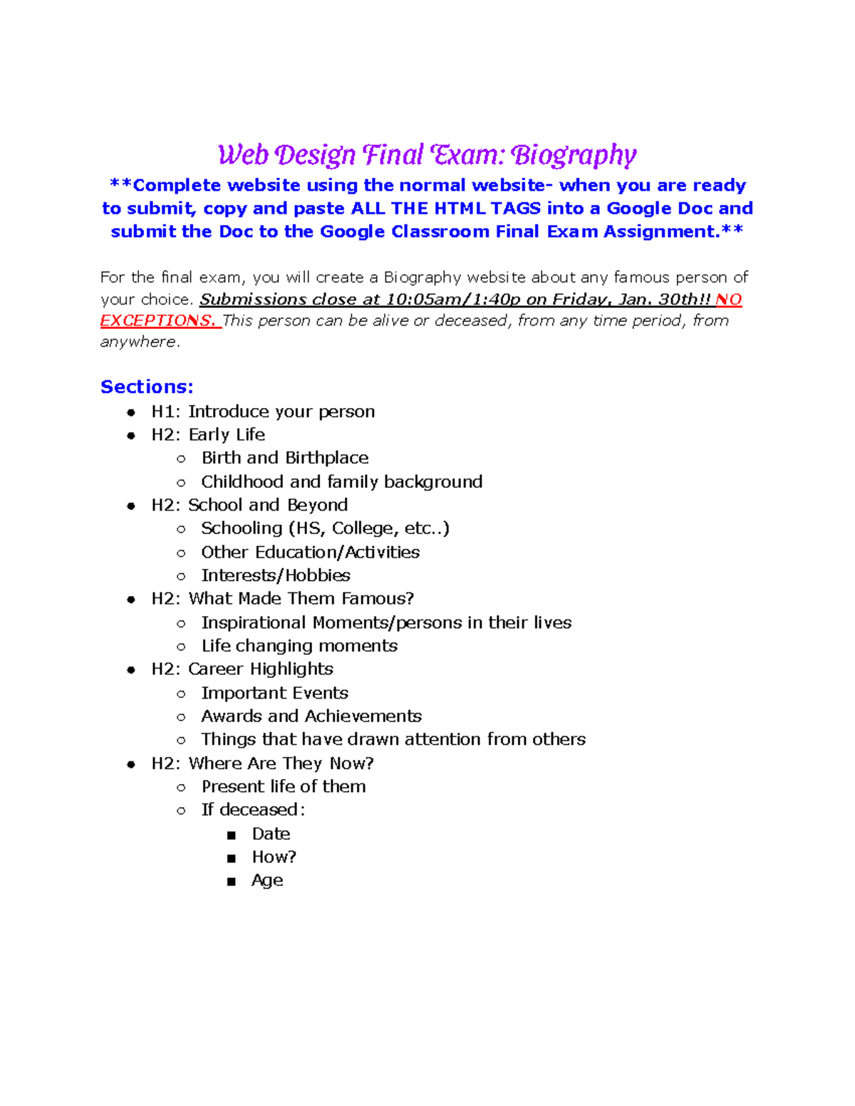 Web Design Final Exam 2026: Biography Website Project Guide - Studocu