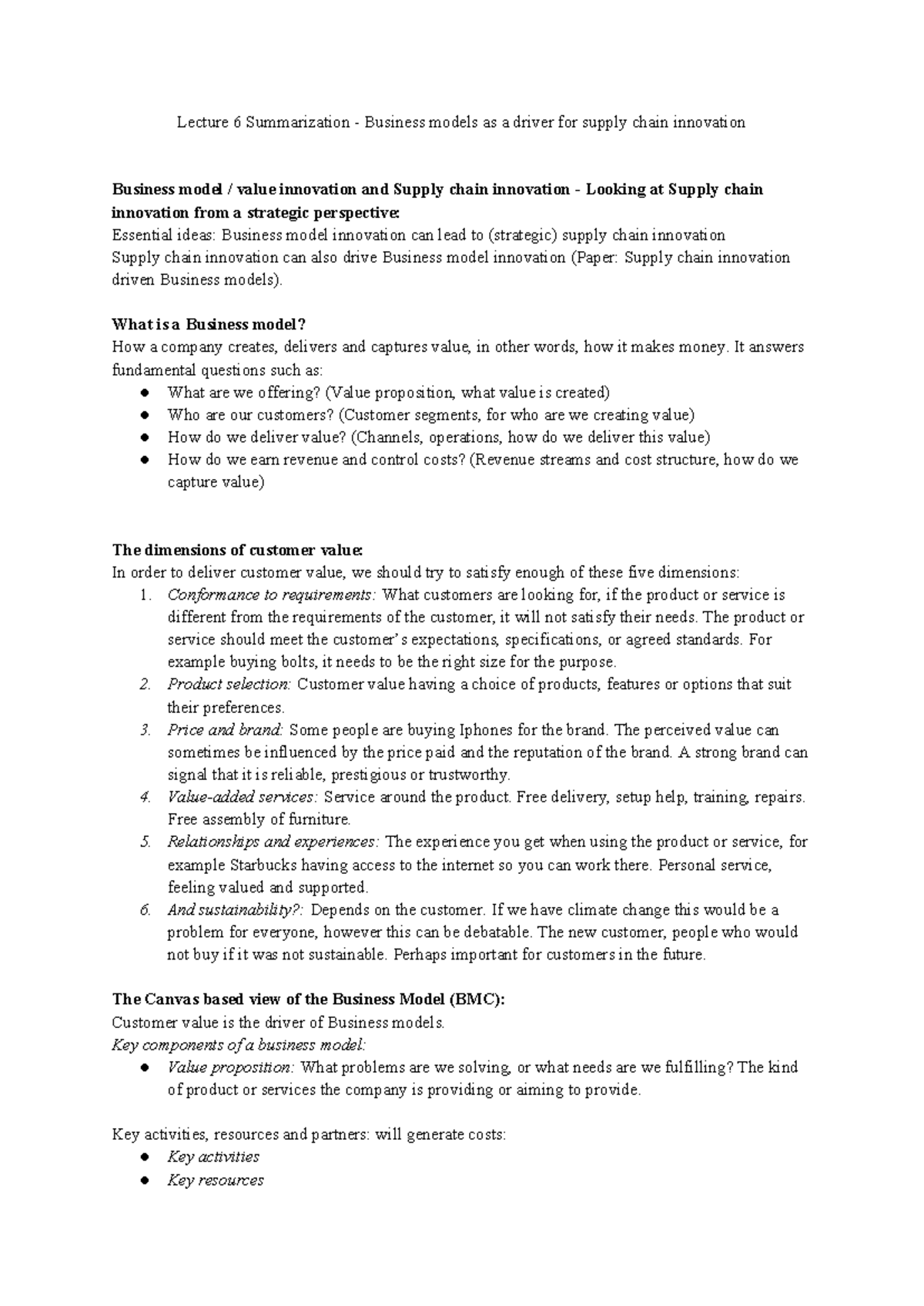 Lecture 6: Business Models Driving Supply Chain Innovation Insights - Document Preview