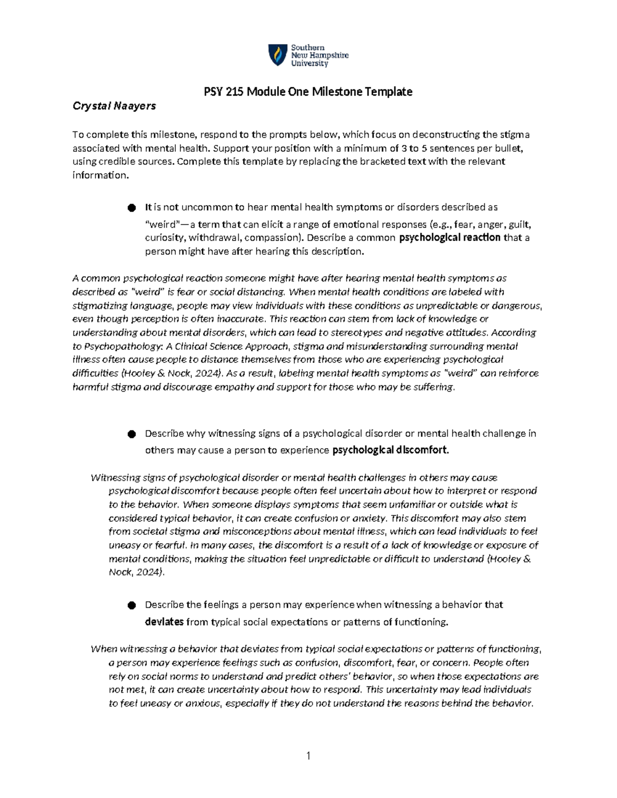 PSY 215 Module 1 Milestone: Deconstructing Mental Health Stigma - Studocu