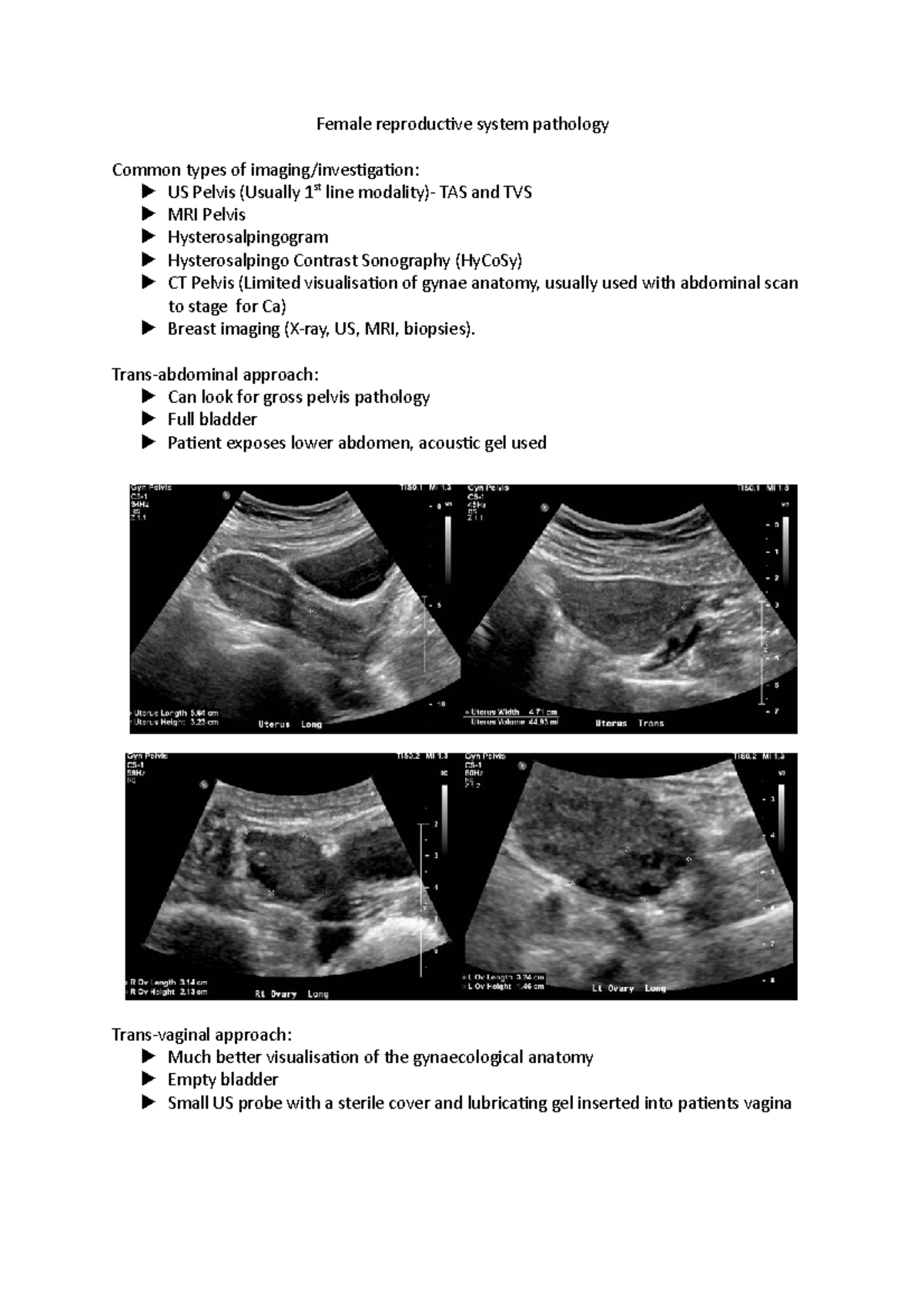 Reproductive System Pathology in Females: Imaging & Findings - Studocu