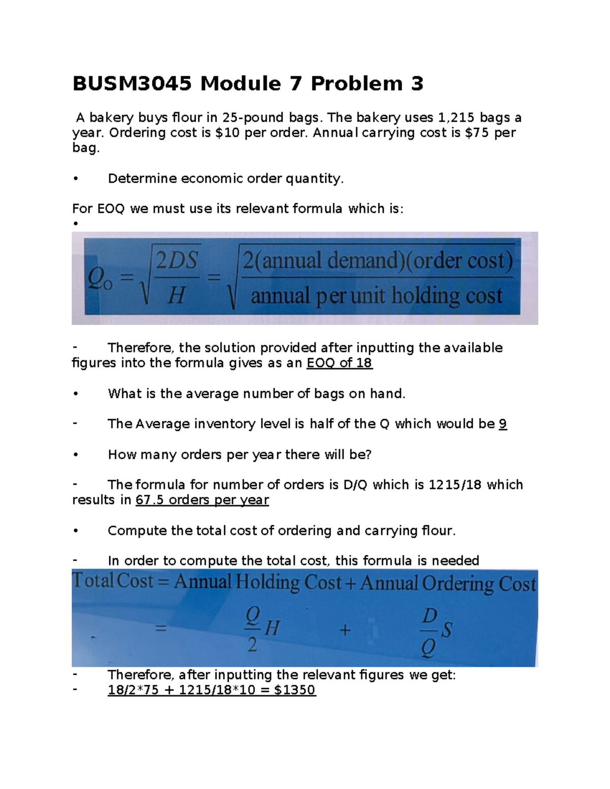 BUSM3045 Module 7 EOQ Calculation for Bakery Flour Orders - Studocu