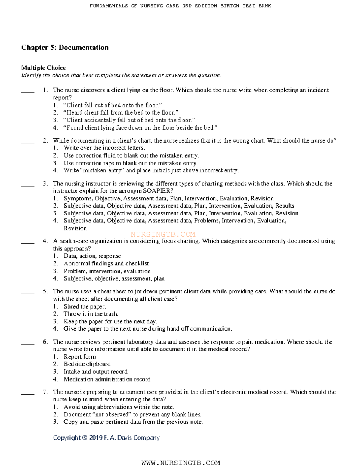 Ch05 - Preparing for exams - NURSINGTB Copyright © 2019 F. A. Davis ...