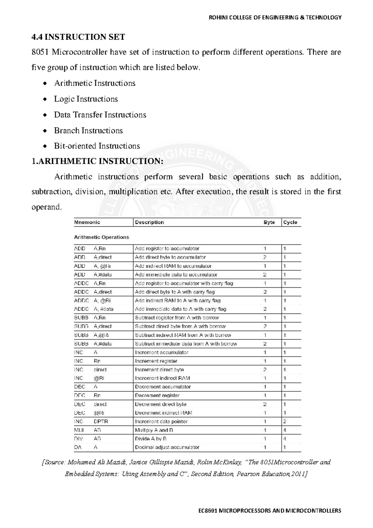 EC8691 Microprocessors and Microcontrollers: Instruction Set Overview ...