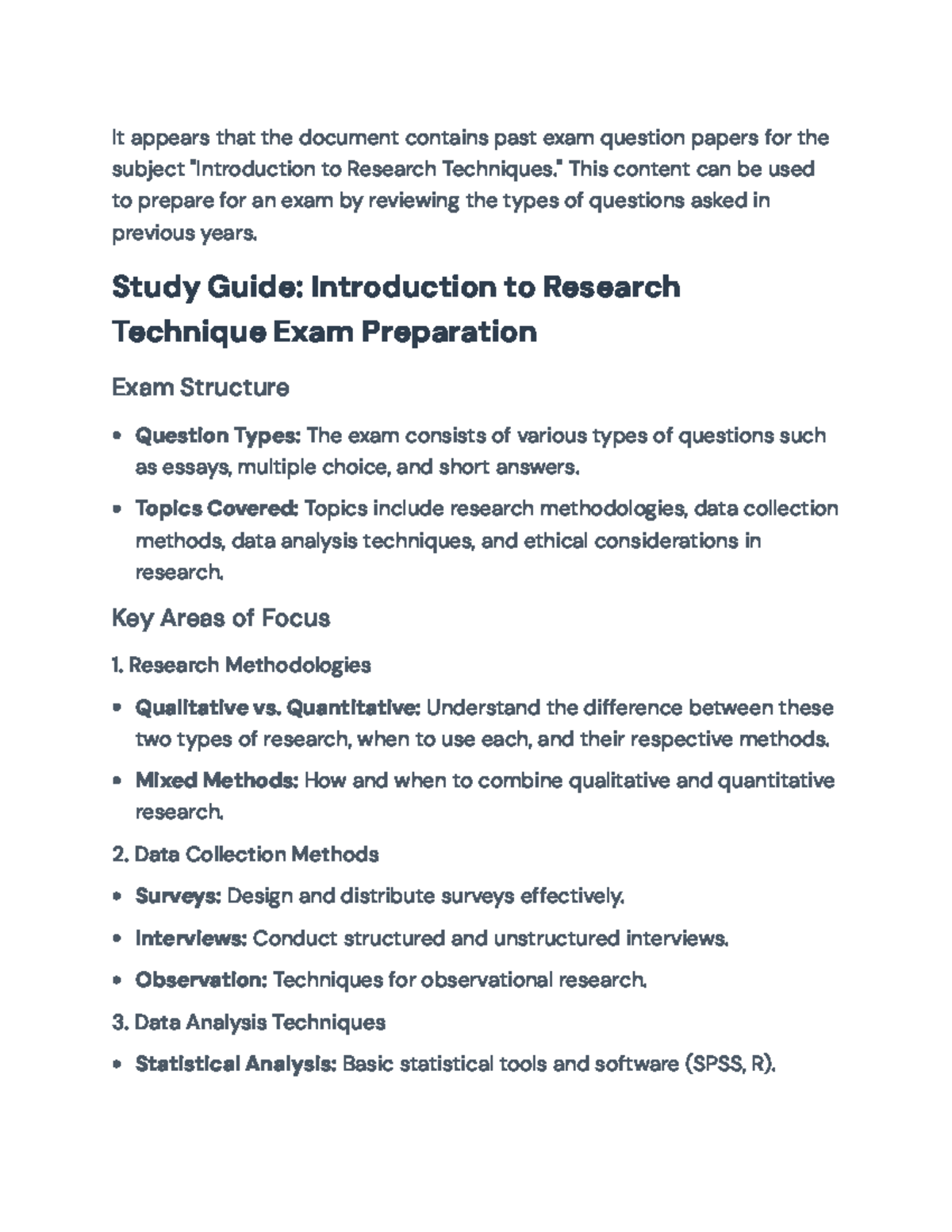 Study Guide: Final Exam Prep for Introduction to Research Techniques ...