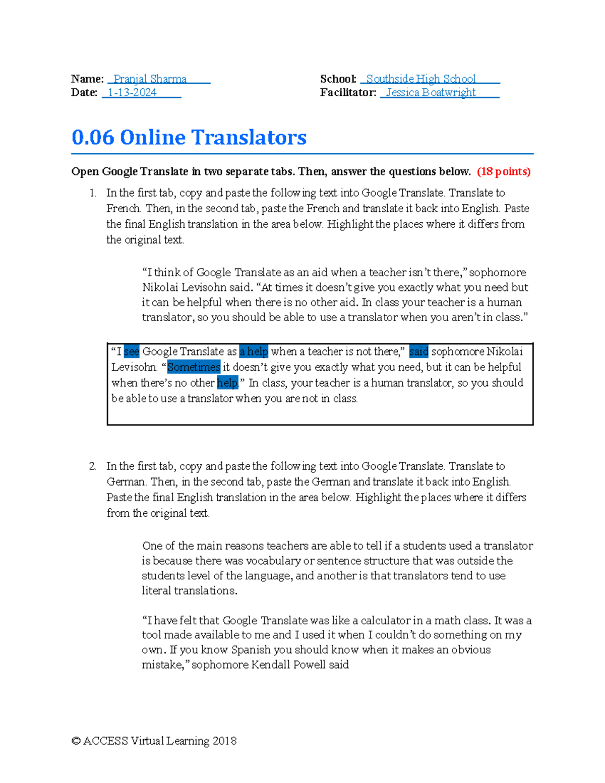 00-06 Task - Google Translate Assignment Analysis for Senora Lyon - Studocu