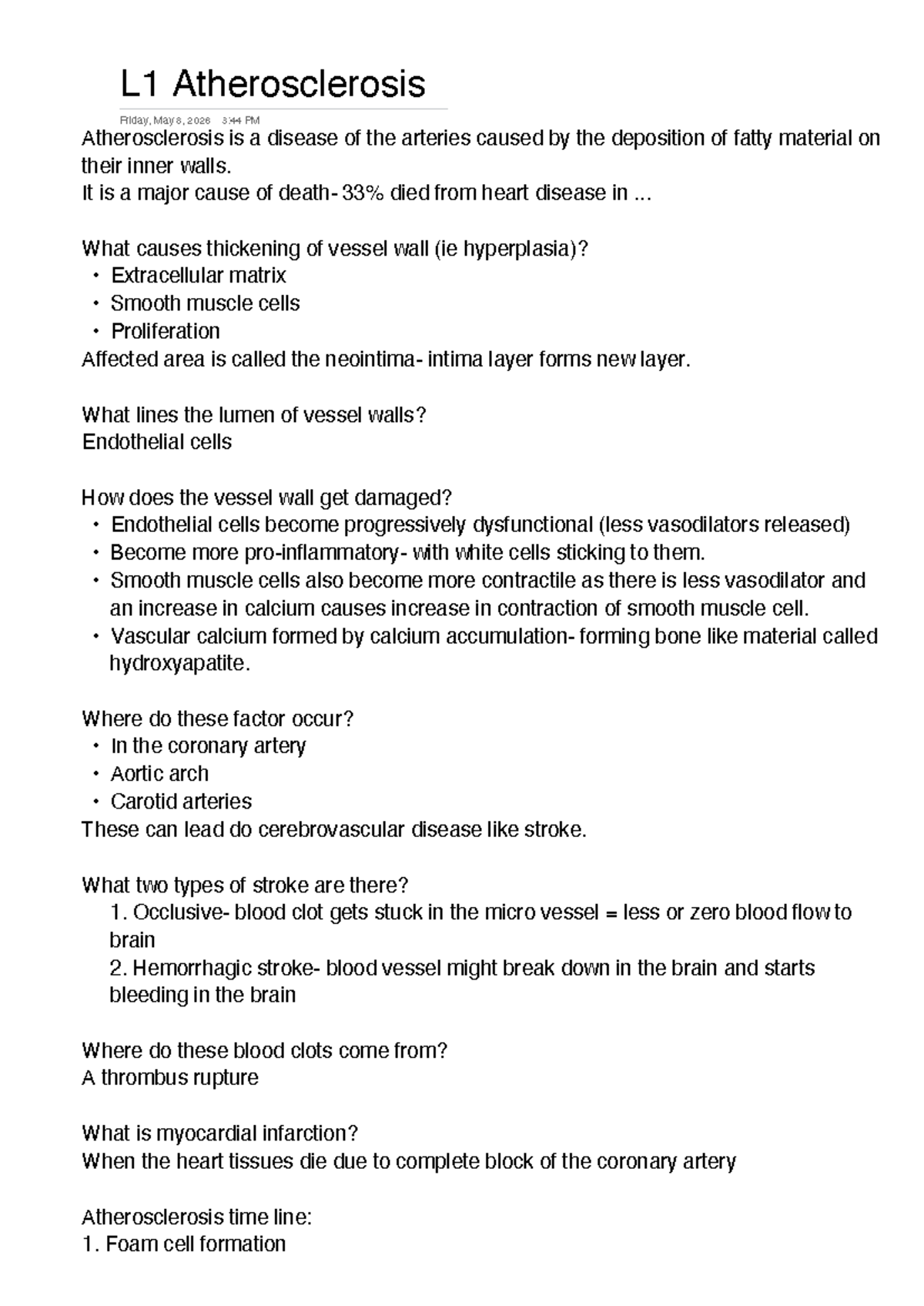 L1 Atherosclerosis: Pathophysiology & Management Insights - Studocu