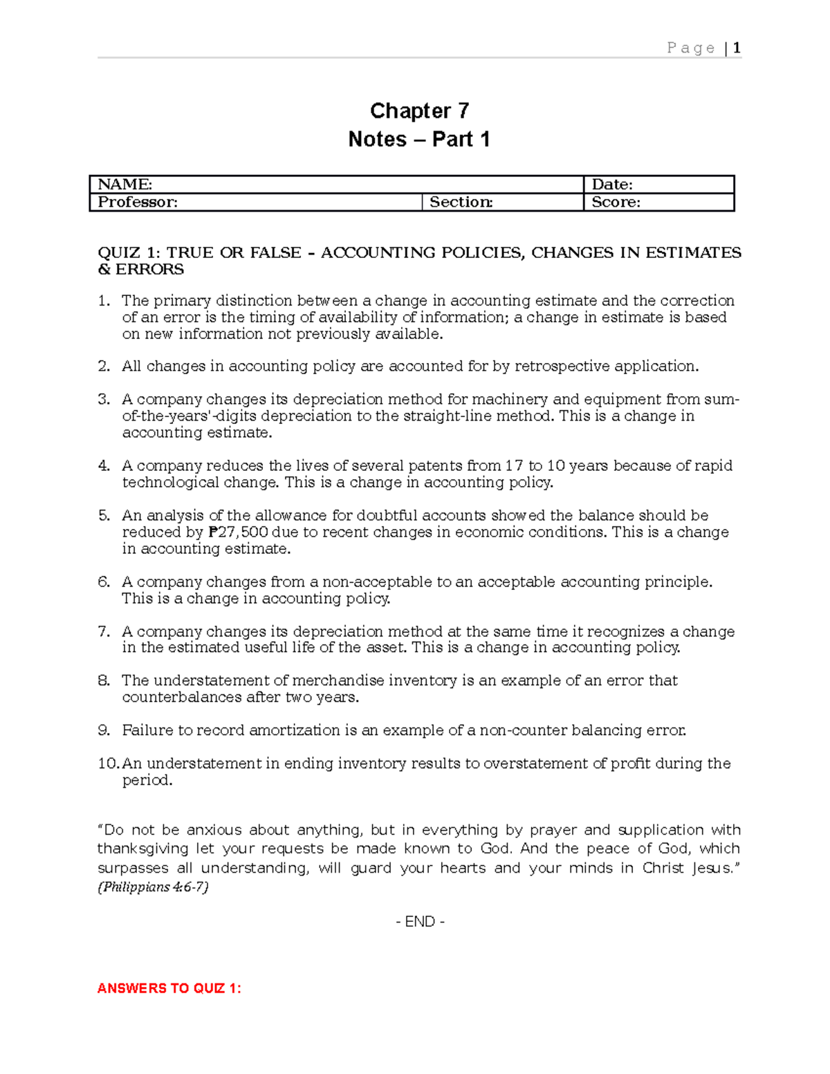 QUIZ Chapter 7 Notes - Accounting Policies & Changes (Part 1) - Studocu