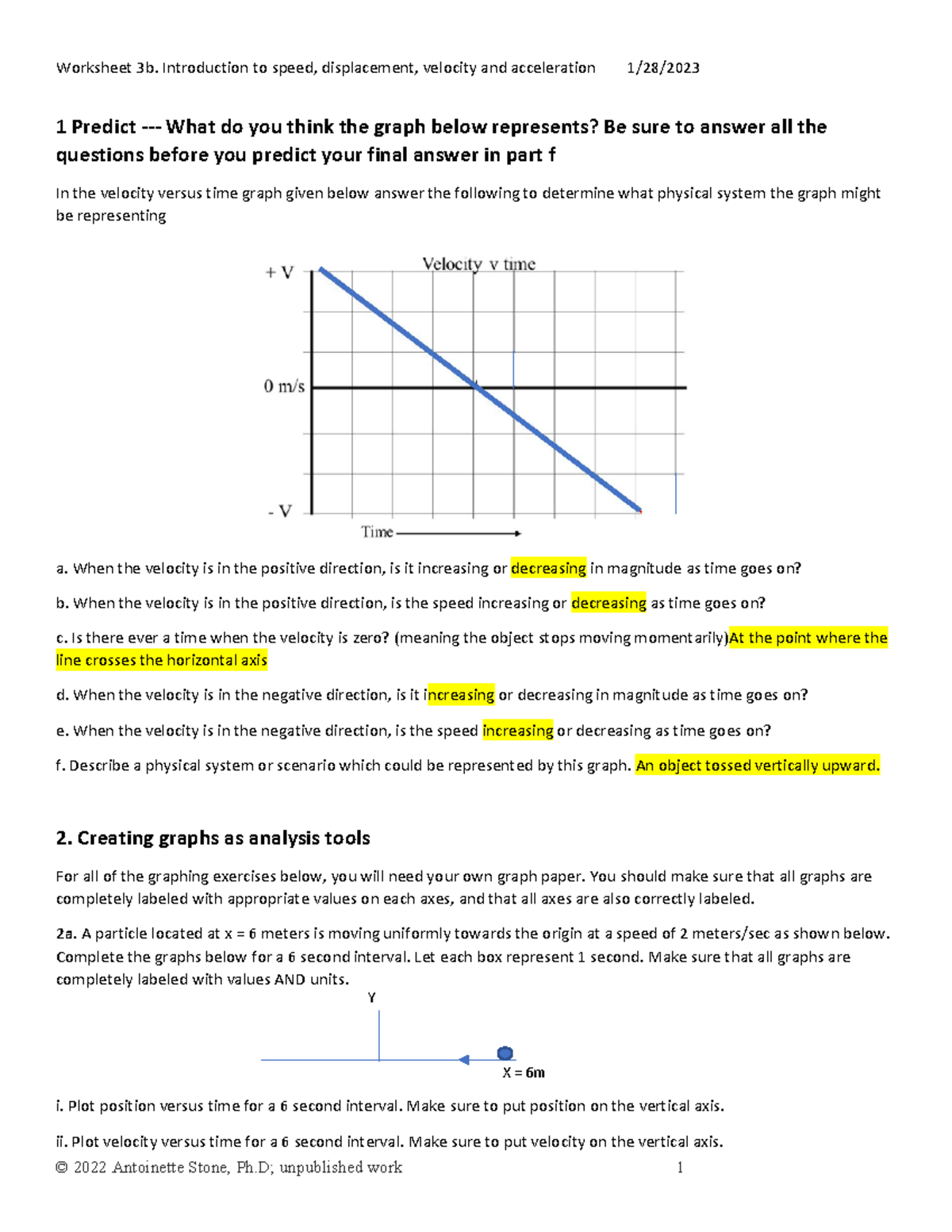Worksheet #3b: Intro to Speed, Displacement, Velocity \u0026 Accel Solutions -  Studocu, image size:1200x1553