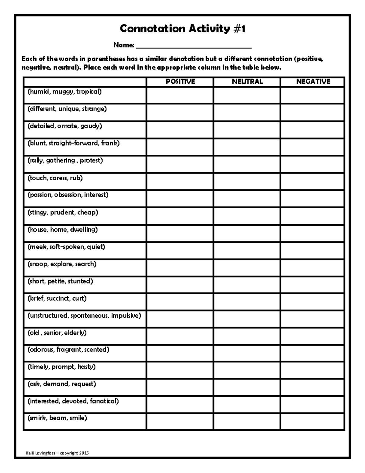 Connotation and Denotation Worksheets #3 for Language Arts - Studocu