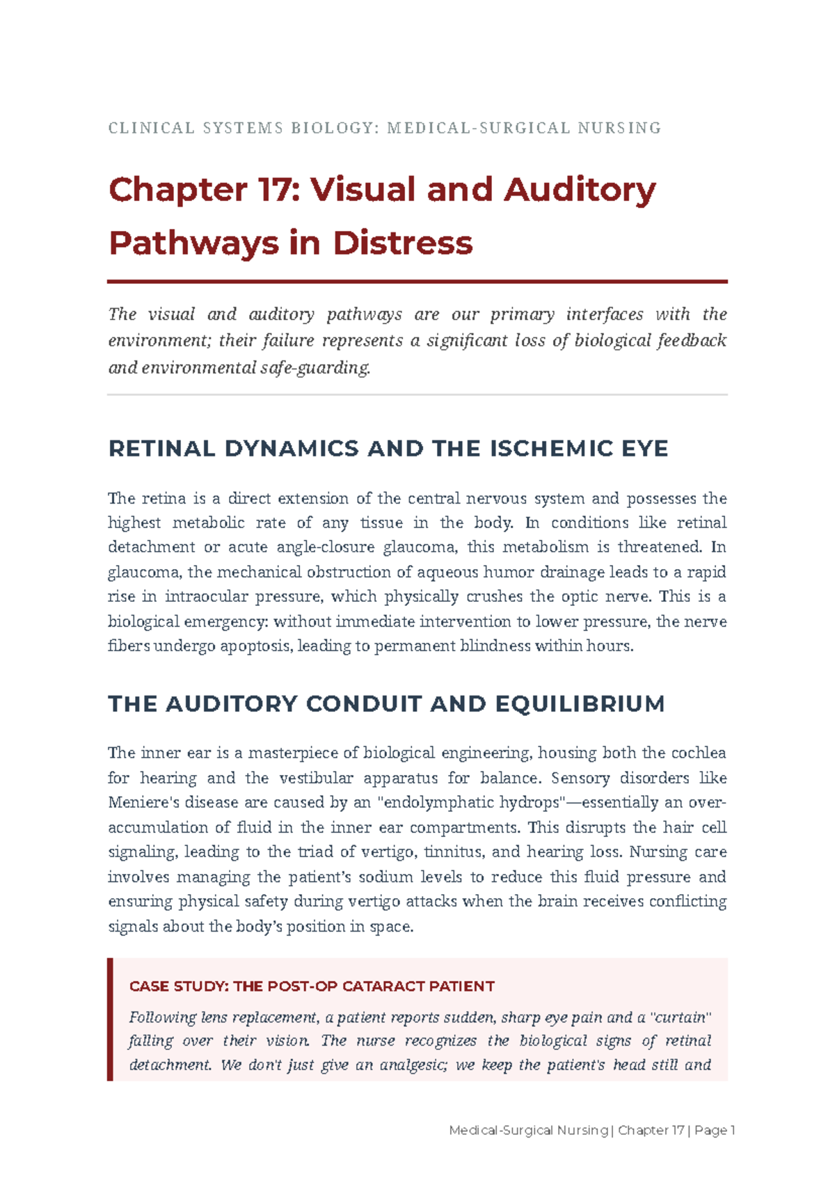 CLINICAL SYSTEMS BIOLOGY: NURSING Chapter 17 - Visual & Auditory ...