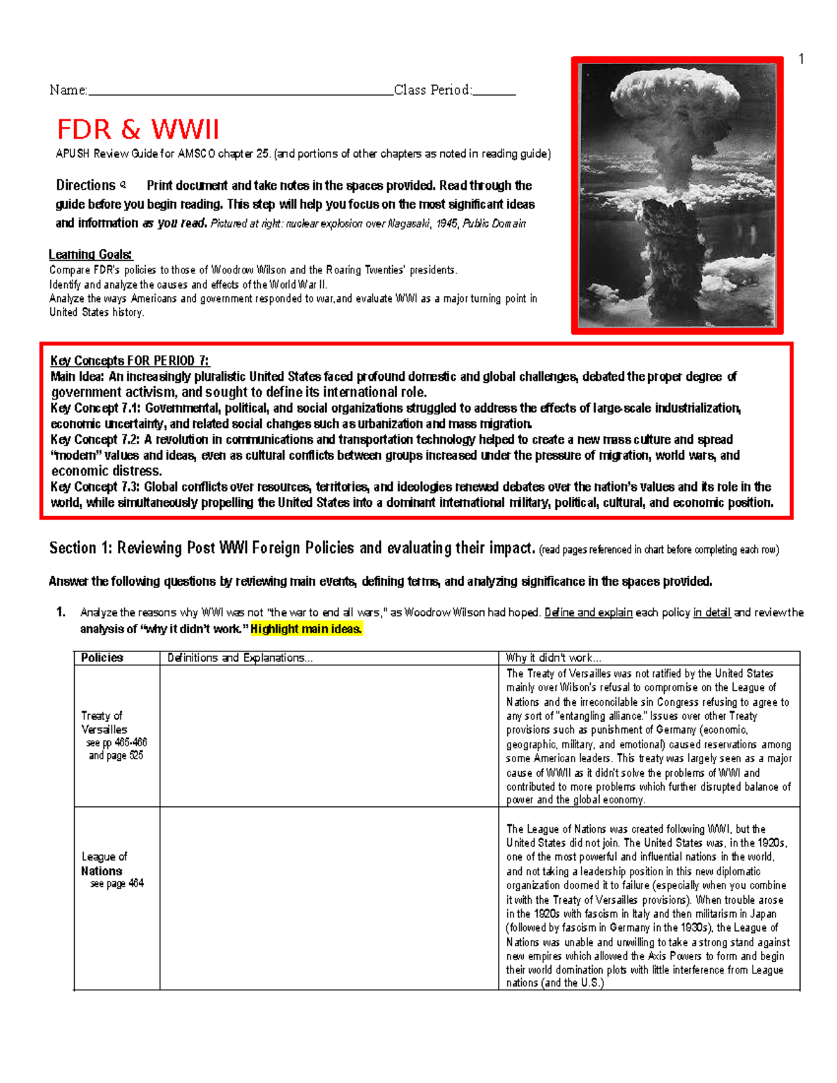 APUSH Review: Amsco Chapter 25 Focused Guided Reading (Unit 17) - Studocu