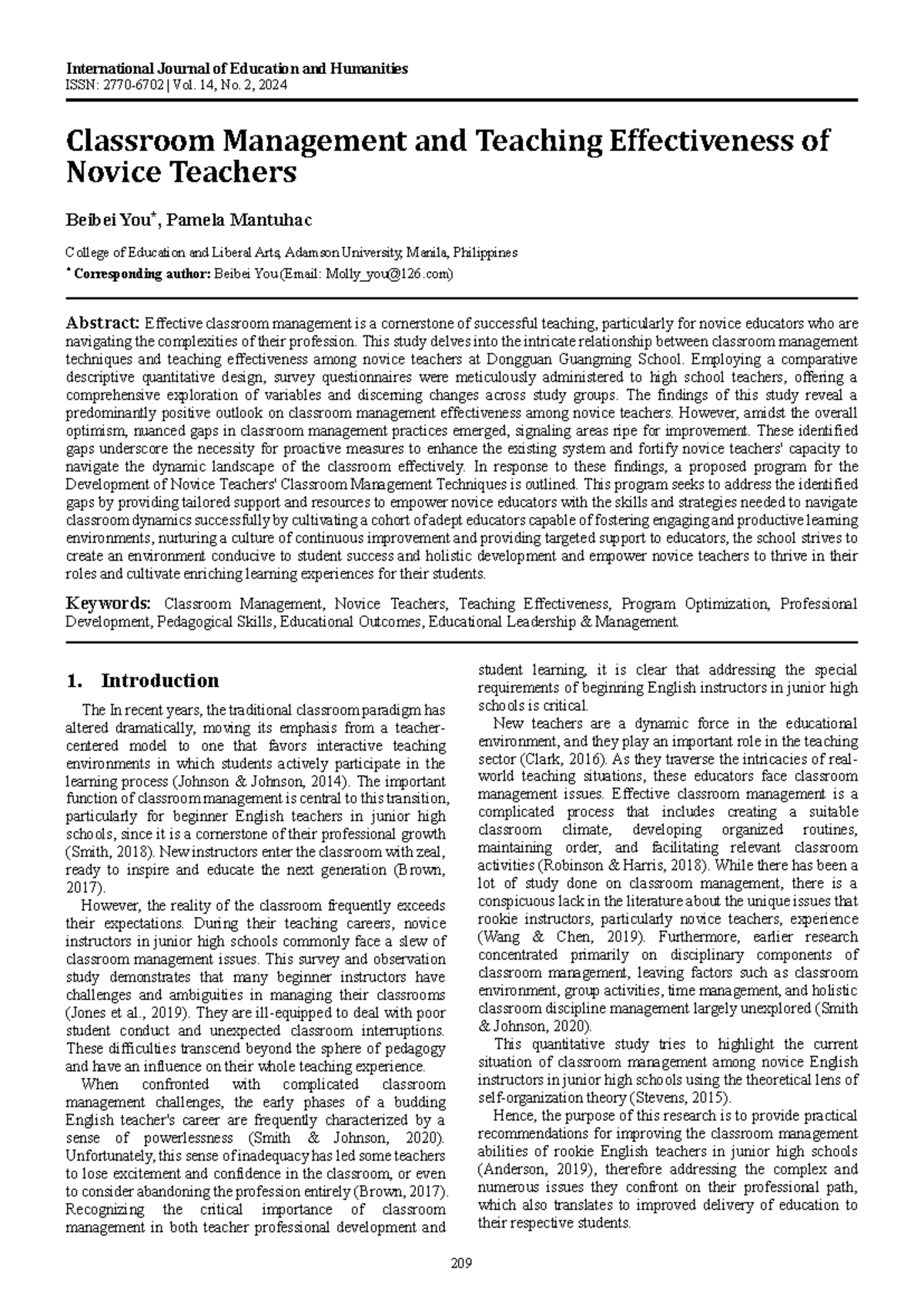Classroom Management & Teaching Effectiveness of Novice Teachers (EDU ...