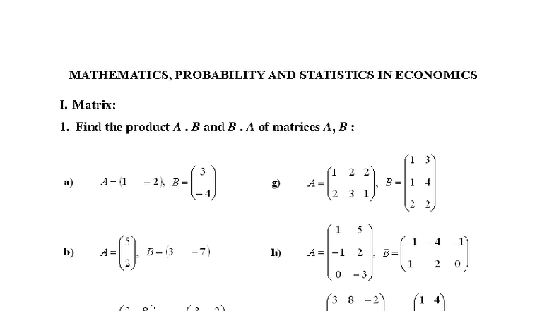MATHEMATICS 101: Exercises Review for Probability & Statistics I - Studocu