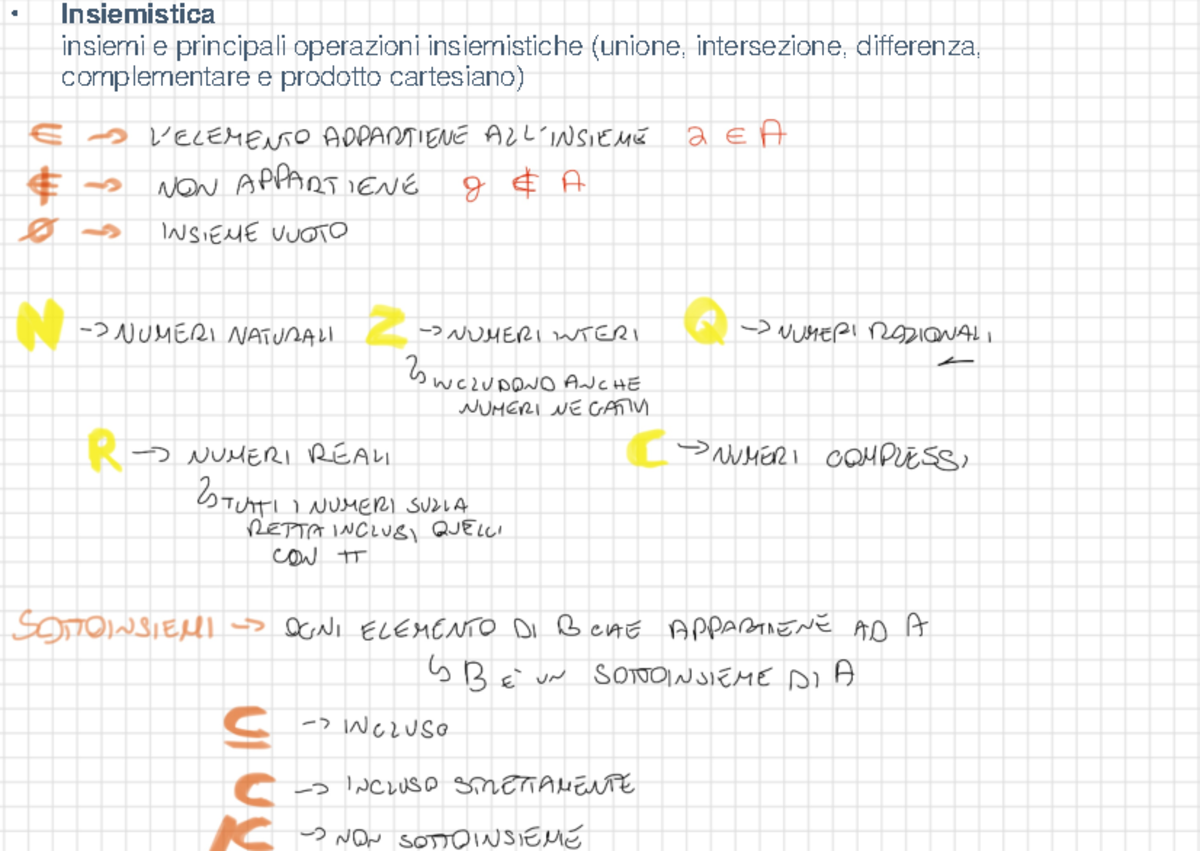 Matematica: Schemi e Operazioni Fondamentali (Insiemistica) - Studocu