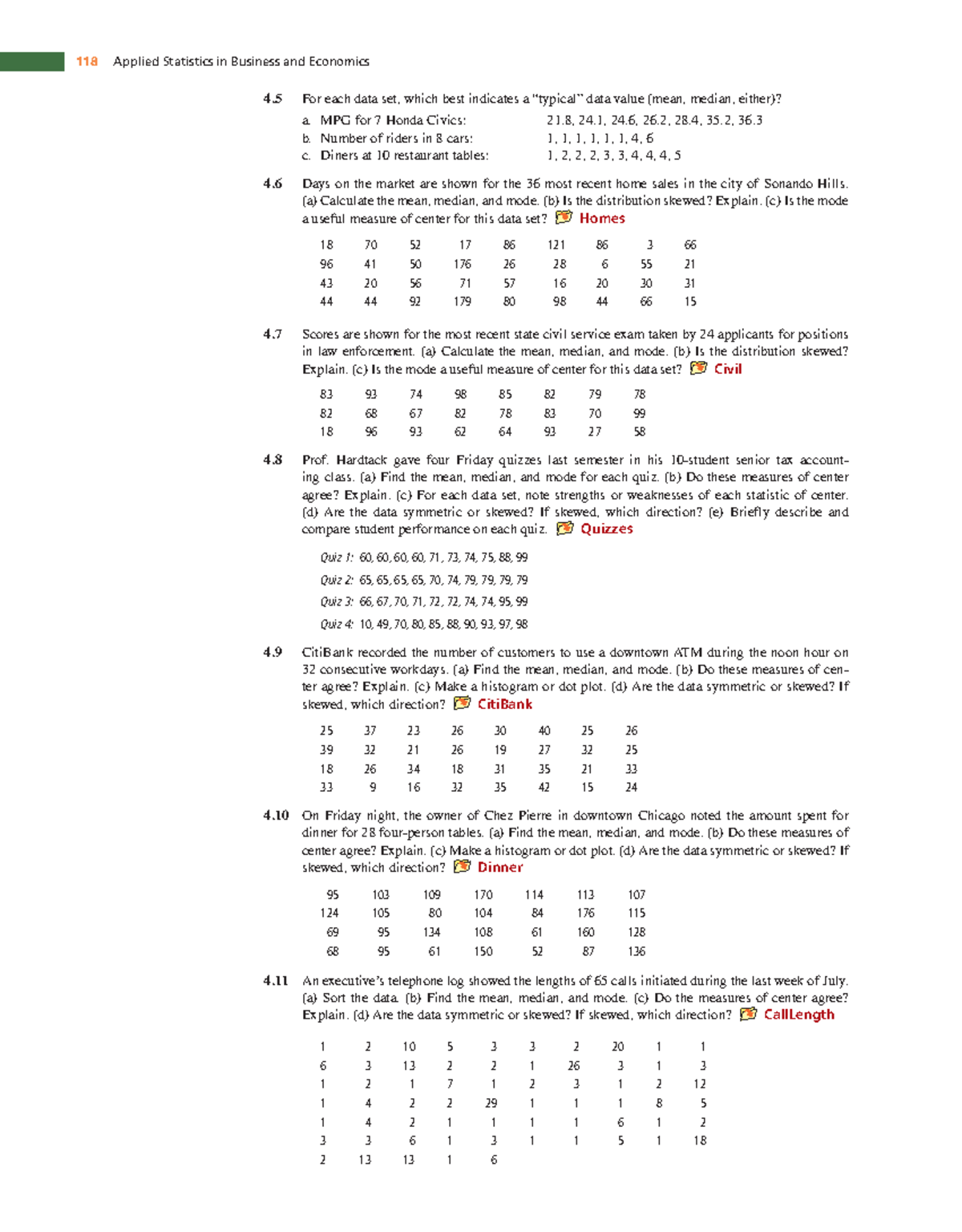 Chapter 4 Exercises for 118 Applied Statistics in Business and ...