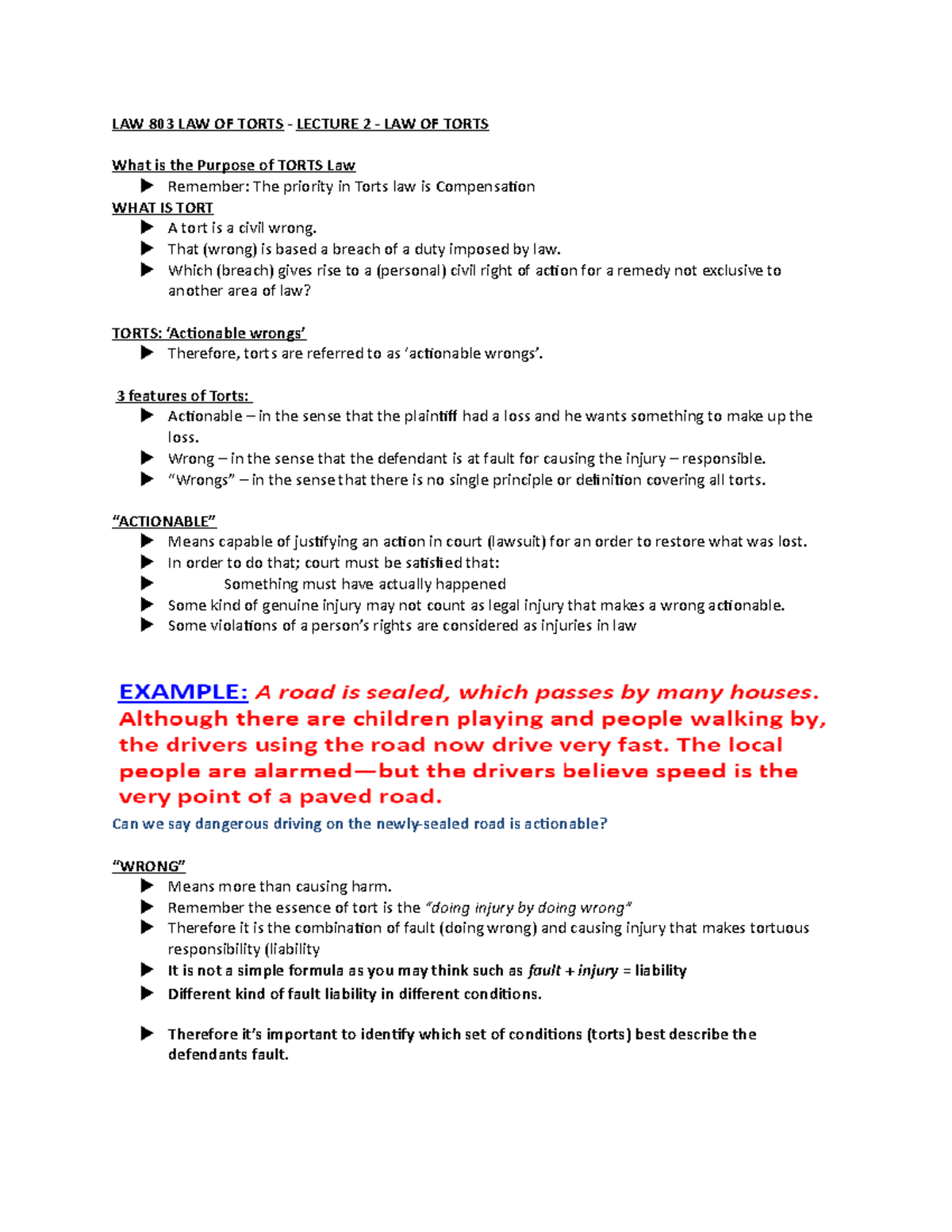 Docx - Lecture notes 1-10 - LAW 803 LAW OF TORTS - LECTURE 2 - LAW OF ...