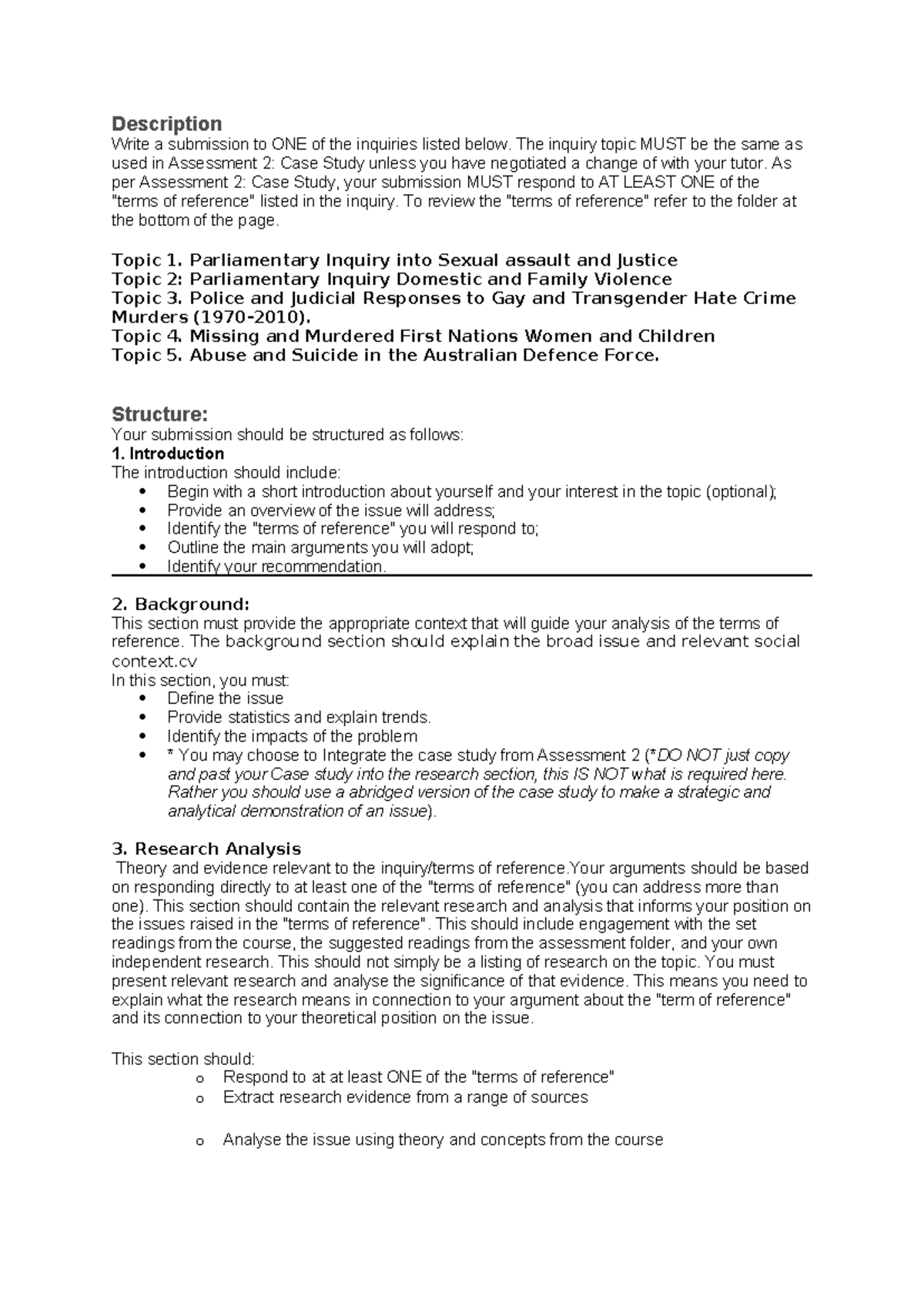 A3 Quetion - question for assignment - Description Write a submission ...