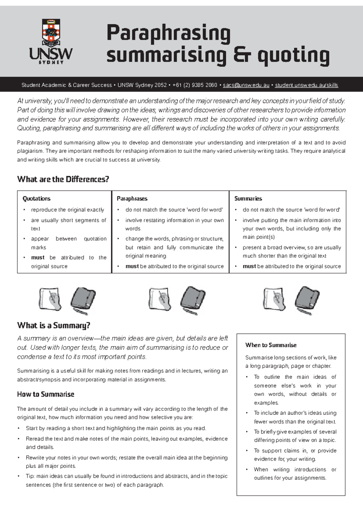 Effective Paraphrasing and Summarising Strategies for University - Studocu