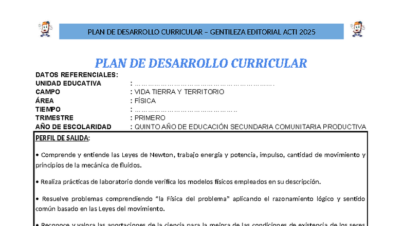 Física 5TO - Plan de Desarrollo Curricular 2025 - Editorial Acti - Studocu