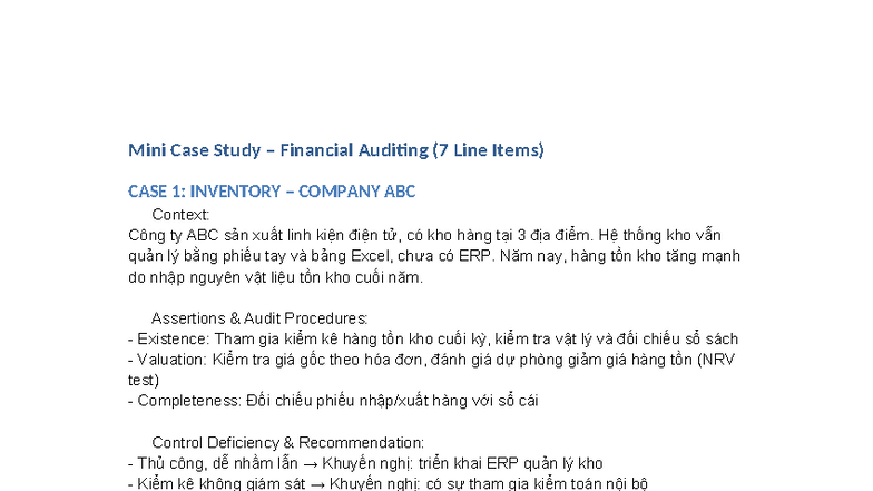Mini Case Study on Financial Auditing (ACCT 101) - Studocu