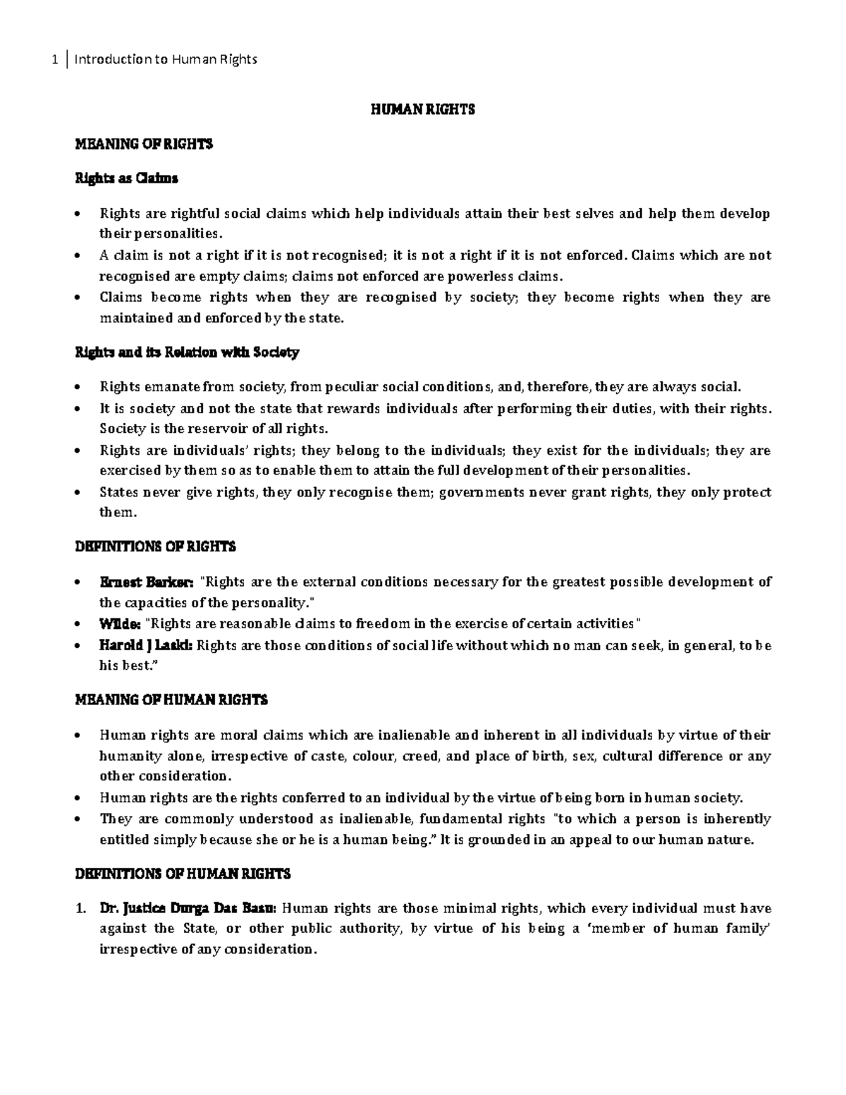 Introduction to Human Rights: Key Concepts and Definitions - Studocu