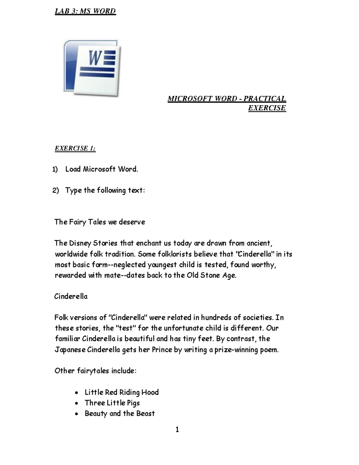 Lab Assignment 2 - Material for Lab - LAB 3: MS WORD MICROSOFT WORD ...