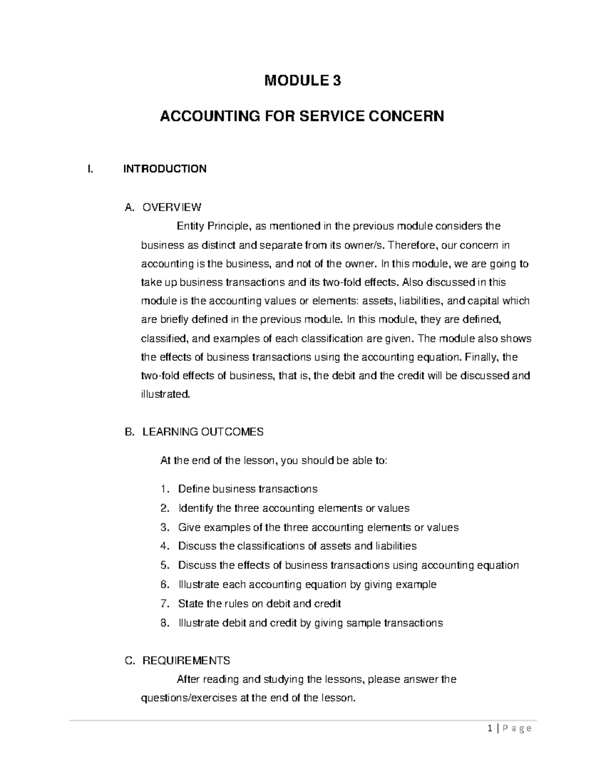 Accounting 1&2 Module 3a - MODULE 3 ACCOUNTING FOR SERVICE CONCERN I ...