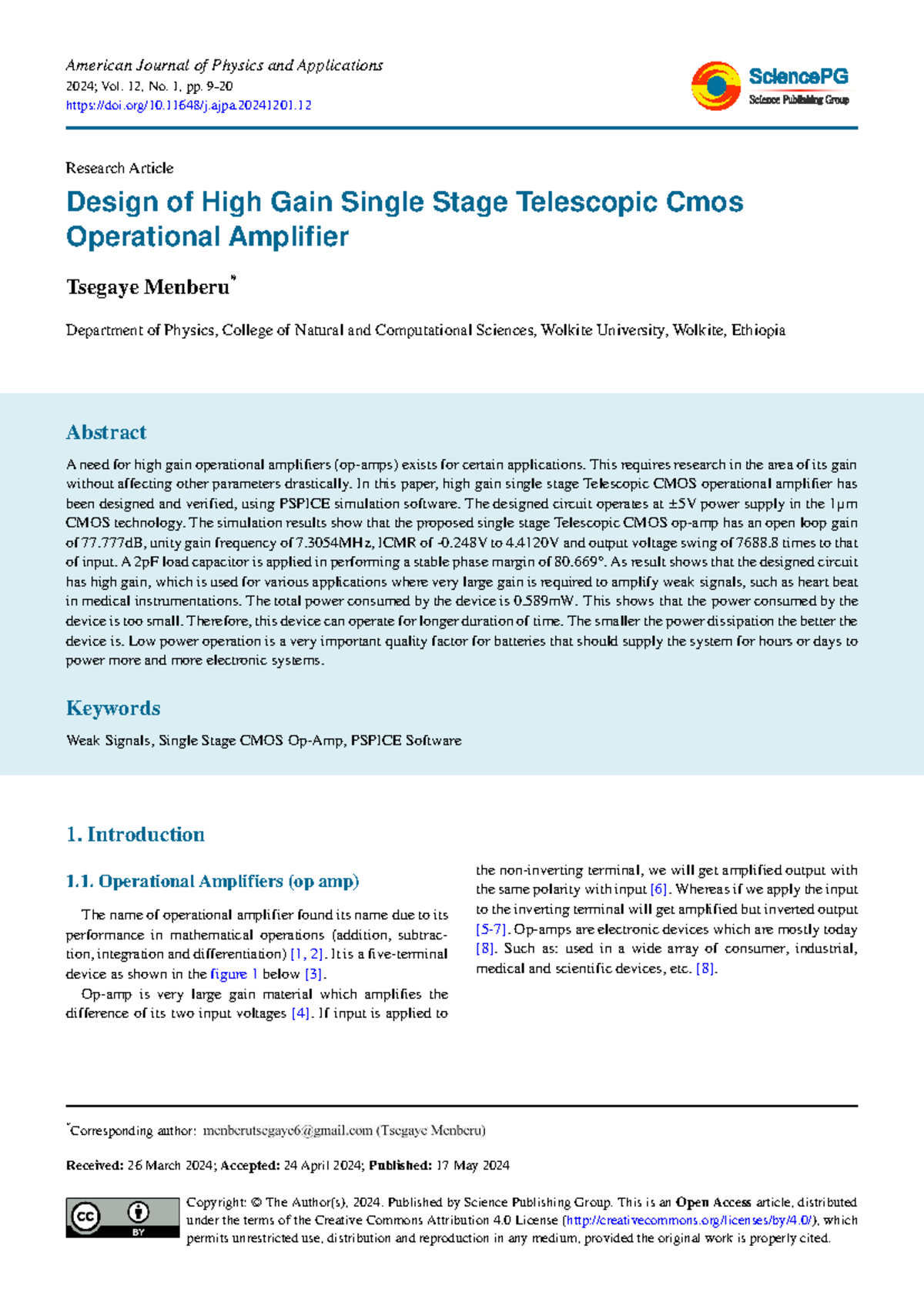 Design of High Gain Single Stage Telescopic CMOS Op-Amp for ...