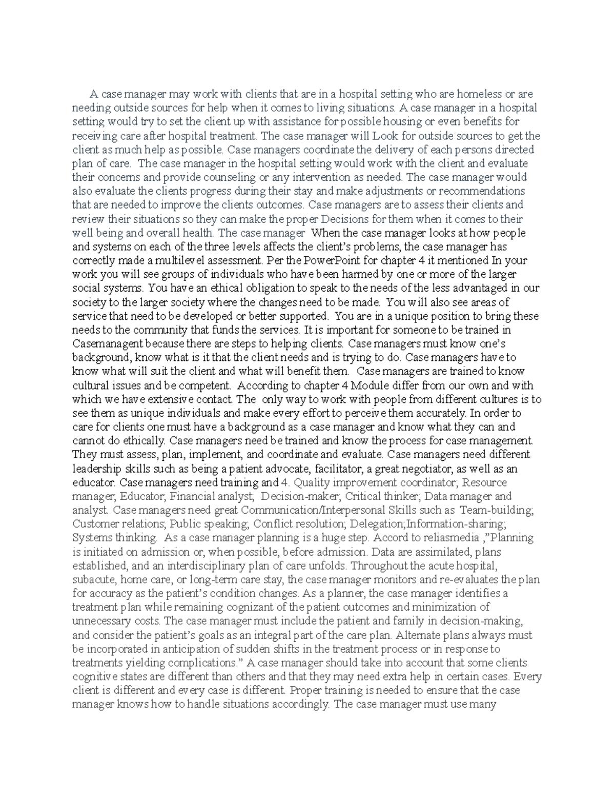 Case managers - notes - A case manager may work with clients that are ...