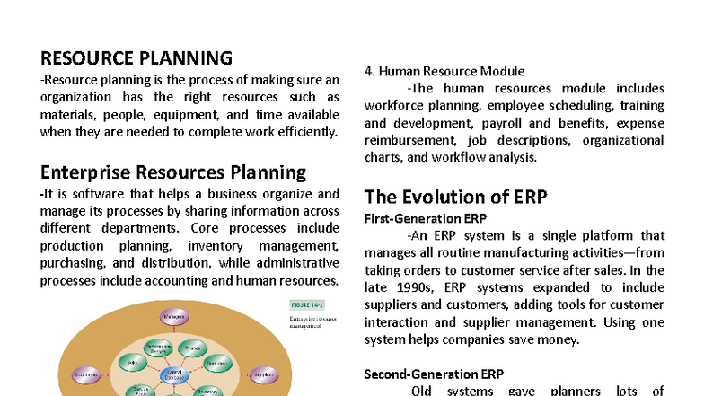 Chapter 14: Resource Planning and ERP Systems Overview - Studocu