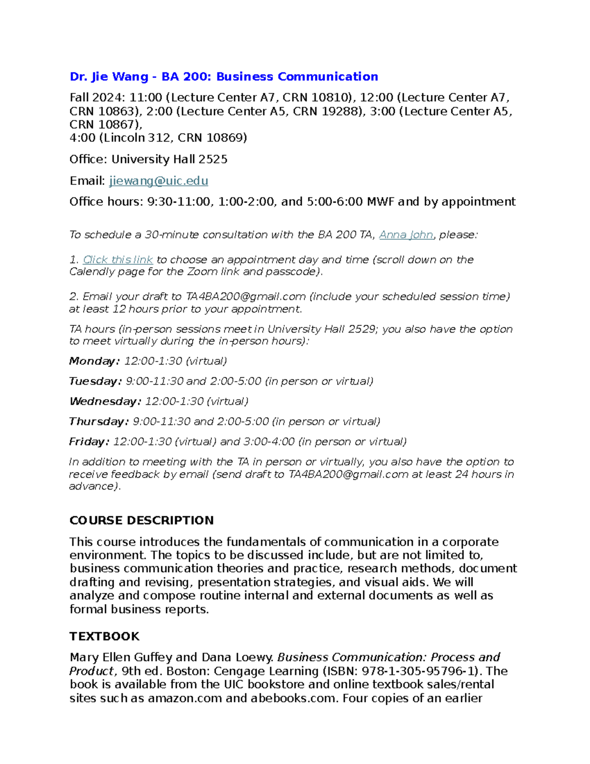 BA 200 Fall 2024 Syllabus: Business Communication Overview - Studocu