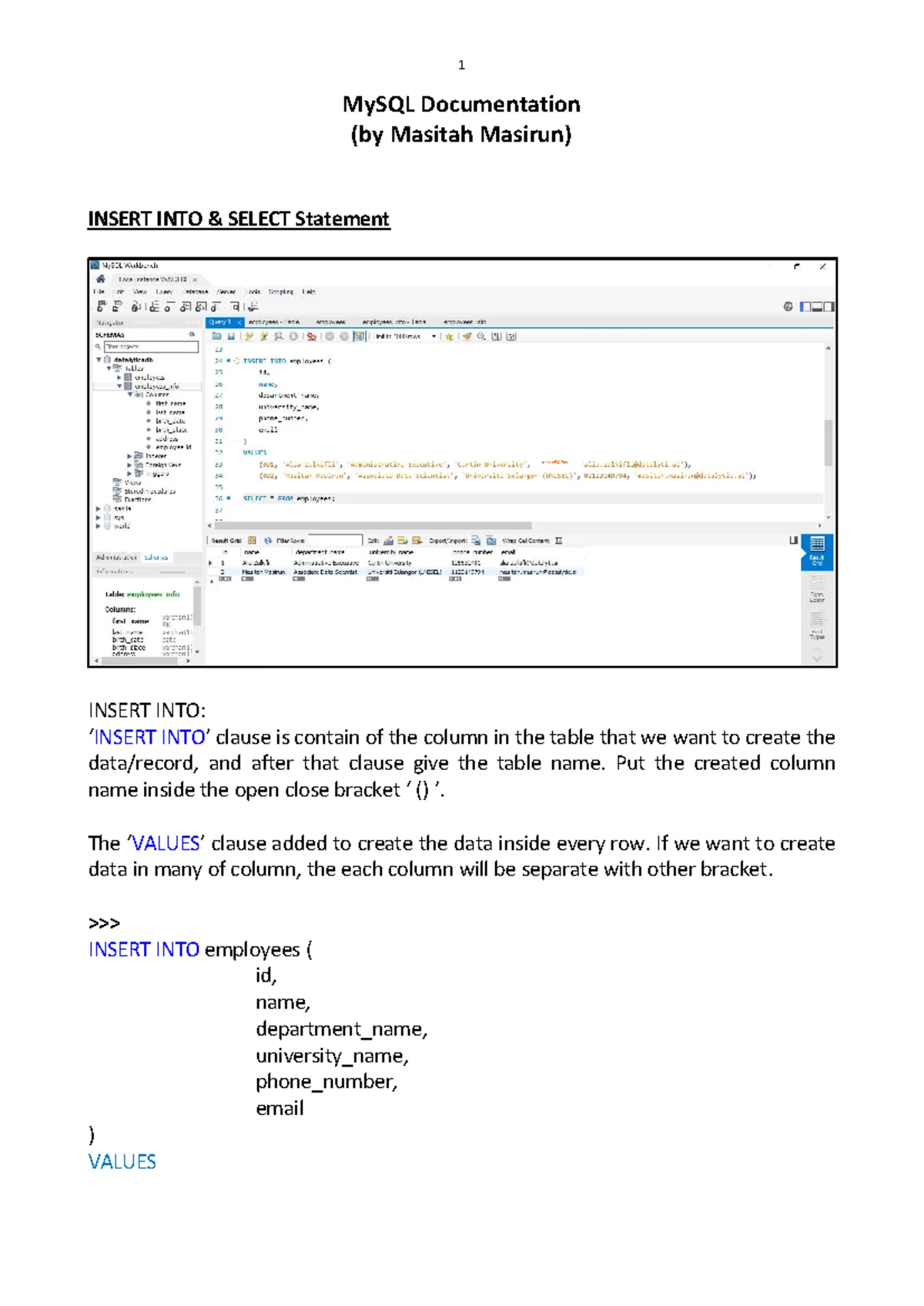 MySQL Documentation: Commenting and SELECT Clause Basics - Studocu