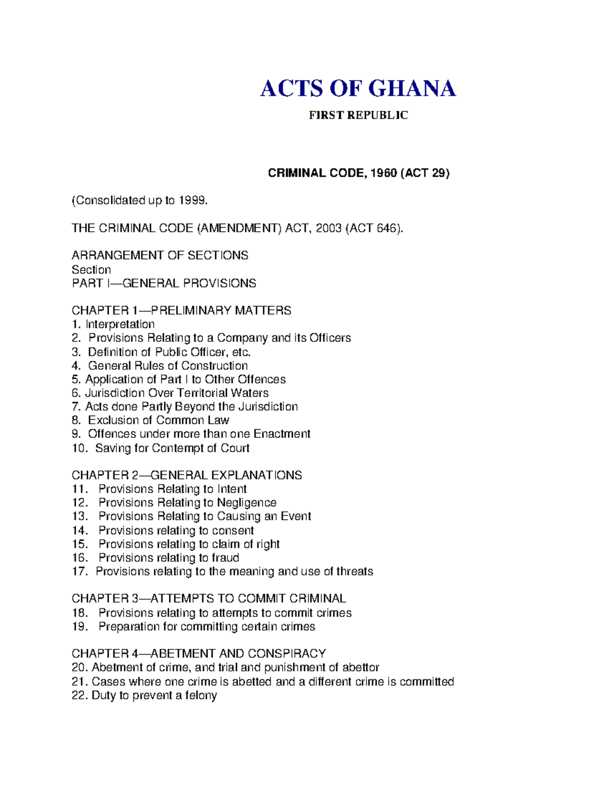 GHA88530 - Overview of the Criminal Code of Ghana (Act 29, 1960) - Studocu